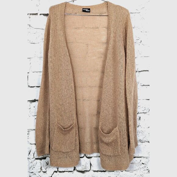 WOODEN SHIPS Open-Front Lightweight Knit Wool Mohair Blend Cardigan Size M/L - Picture 2 of 7